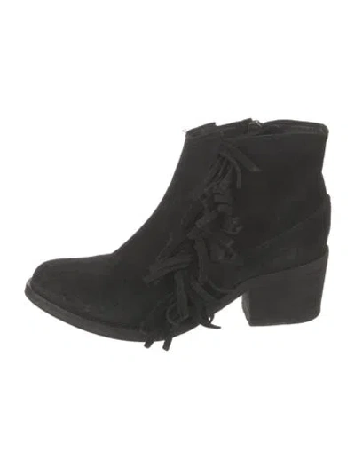 Pre-owned Allsaints Suede Fringe Trim Accent Boots In Black
