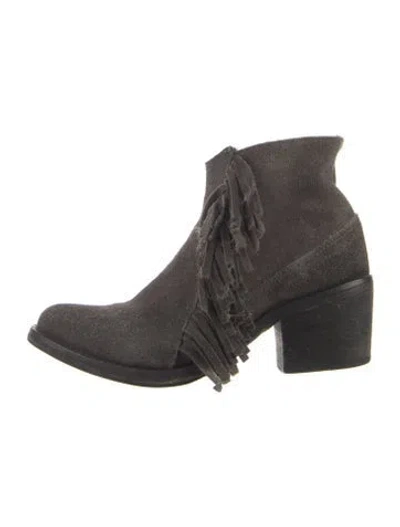Pre-owned Allsaints Suede Fringe Trim Accent Boots In Gray