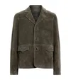 Allsaints Mens Hornett Western-yoke Regular-fit Suede Blazer Gull Brown In Brown