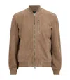Allsaints Kemble Suede Bomber Jacket In Brown
