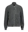 Allsaints Kemble Suede Bomber Jacket In Grey