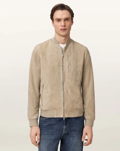 Allsaints Suede Kemble Suede Bomber Jacket In Neutral