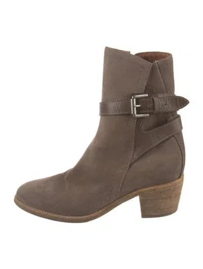 Pre-owned Allsaints Suede Leather Trim Embellishment Boots In Brown