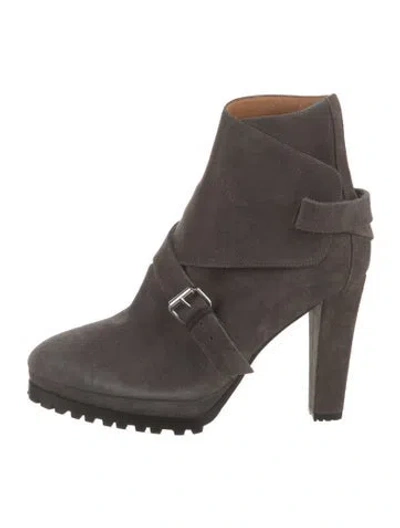 Pre-owned Allsaints Suede Leather Trim Embellishment Boots In Brown