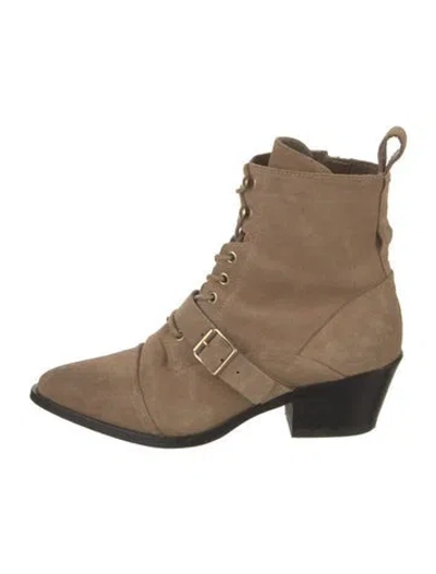 Pre-owned Allsaints Suede Leather Trim Embellishment Combat Boots In Neutral