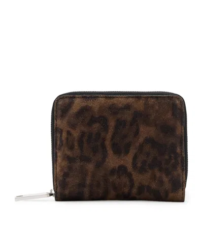 Allsaints Suede Leopard Print Lena Wallet In Brown