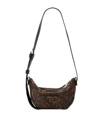 Allsaints Suede Madea Leopard Print Cross-body Bag In Brown