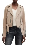 Allsaints Suede Balfern Biker Jacket In Warm Taupe Grey