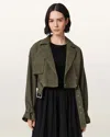 Allsaints Suede Ophelia Cropped Suede Jacket In Green