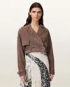 Allsaints Womens Mole Brown Ophelia Dropped-shoulder Belted-waist Suede Jacket Xs In Brown