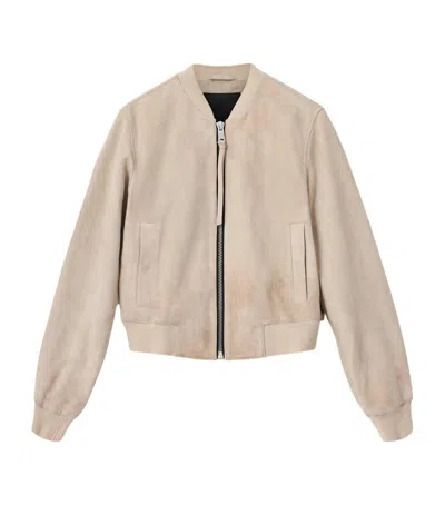 Allsaints Suede Orten Bomber Jacket In Grey