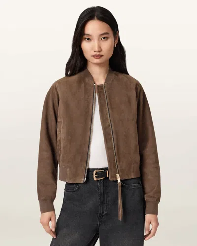 Allsaints Suede Orten Suede Bomber Jacket In Brown