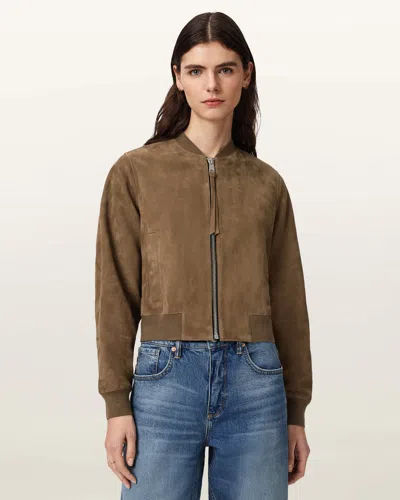 Allsaints Suede Orten Suede Bomber Jacket In Brown