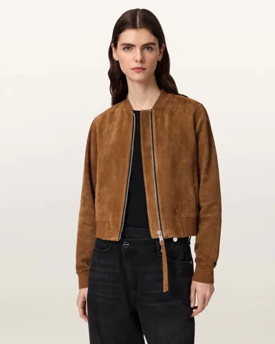 Allsaints Suede Orten Suede Bomber Jacket In Brown