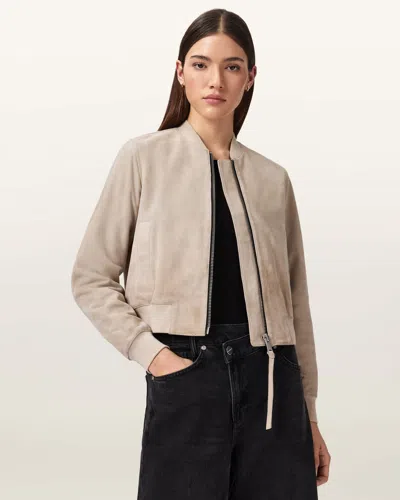 Allsaints Suede Orten Suede Bomber Jacket In Gray