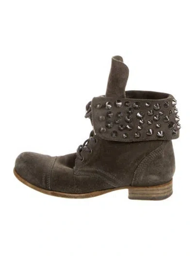 Pre-owned Allsaints Suede Patterned Combat Boots In Green