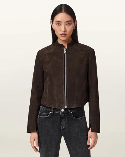 Allsaints Suede Sadler Fitted Suede Jacket In Brown