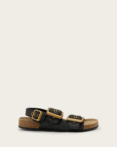 Allsaints Suede Staffa Raffia Buckle Sandals In Burgundy