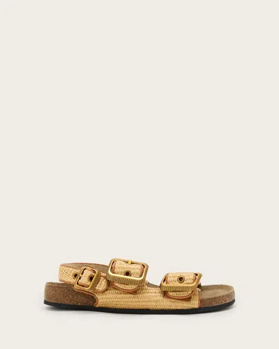 Allsaints Suede Staffa Raffia Buckle Sandals In Green