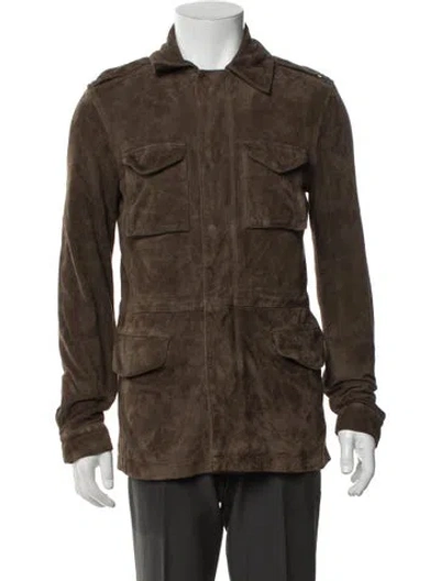 Pre-owned Allsaints Suede Utility Jacket In Brown