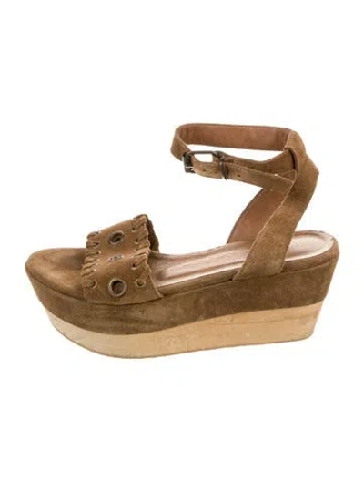Pre-owned Allsaints Suede Whipstitch Trim Sandals In Brown