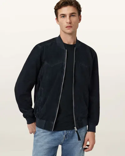 Allsaints Suede Zealand Suede Bomber Jacket In Blue