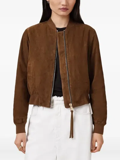 Allsaints Suede Zip-front Leather Jacket In Brown