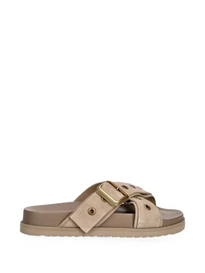 Allsaints Suki Eyelet-embellished Crossover Sandals In Brown