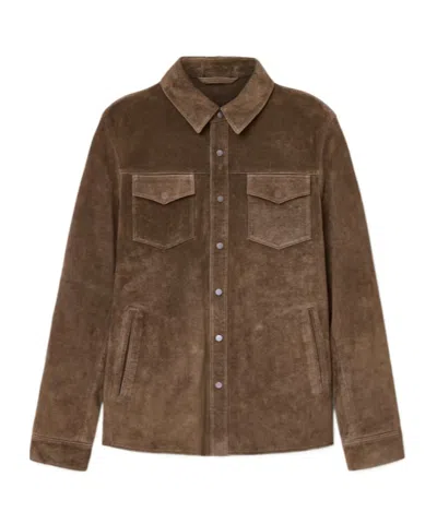 Allsaints Sully Suede Regular Fit Button Down Shirt In Brown