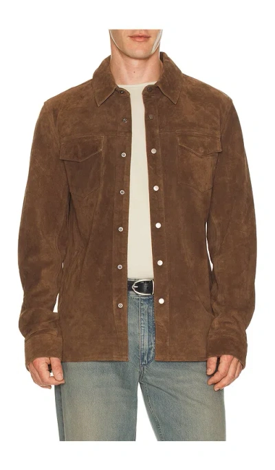 Allsaints Sully Suede Regular Fit Button Down Shirt In Brown