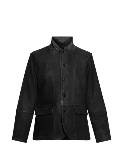 Allsaints Survey Double-layered Suede Jacket In Black
