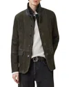 Allsaints Survey Double Layered Leather Blazer In Dark Olive
