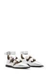 Allsaints Susan Buckle-embellished Metallic Leather Ballet Flats In Silver