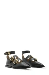 Allsaints Susan Pointed Tow Buckle Flat In Black/ Warm Brass