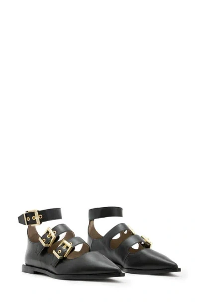 Allsaints Women's Susan Buckled Flats In Black/warm Brass