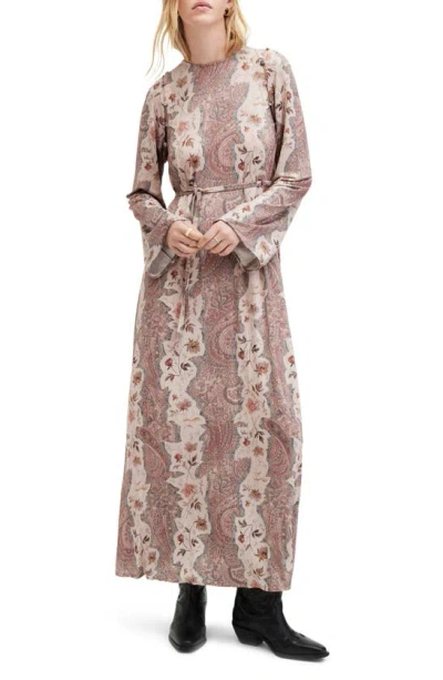 Allsaints Womens Clay Pink Susannah Cascade Graphic-print Stretch-woven Maxi Dress