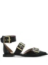 Allsaints Womens Black Sutton Multi-strap Flat Leather Courts In Black