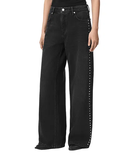Allsaints Sway Studded High Waist Wide Leg Jeans In Black