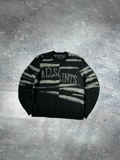 Pre-owned Allsaints Sweater Crewneck Zebra Designer Italy In Black