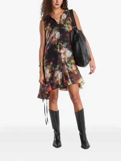 Allsaints Sybil Floral-print Sleeveless Mini Dress In Black