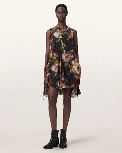 Allsaints Sybil Relaxed Fit Floral Mini Dress In Black