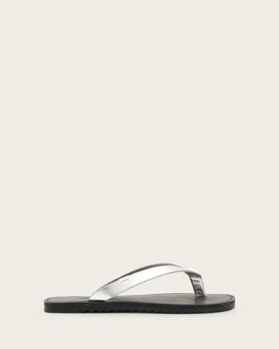 Allsaints Leather Sydney Flip Flops In Silver
