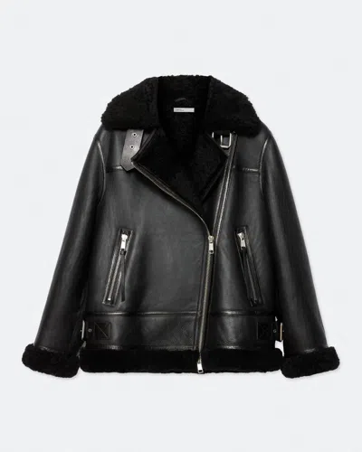 Allsaints Sydney Oversized Shearling Jacket In Black
