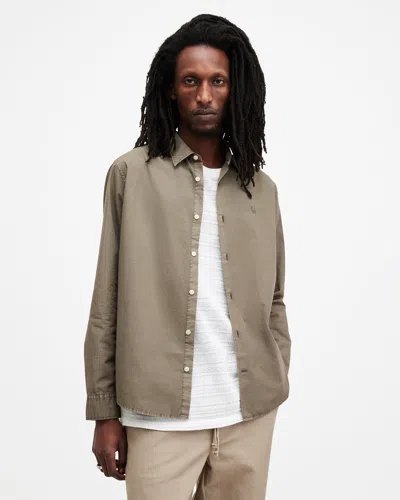 Allsaints Tahoe Garment Dyed Relaxed Fit Shirt In Acre Brown