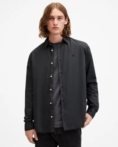 Allsaints Tahoe Garment Dyed Relaxed Fit Shirt In Washed Black