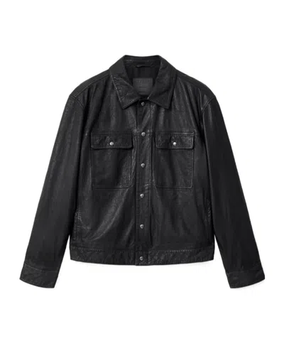 Allsaints Taishi Leather Varsity Bomber Jacket In Black