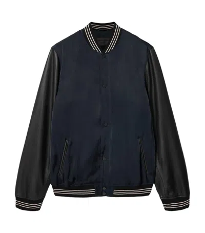 Allsaints Taishi Varsity Bomber Jacket In Blue