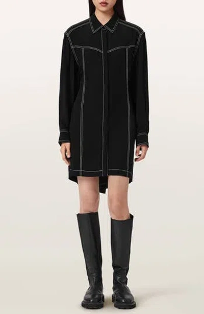 Allsaints Tala Long Sleeve Shirtdress In Black