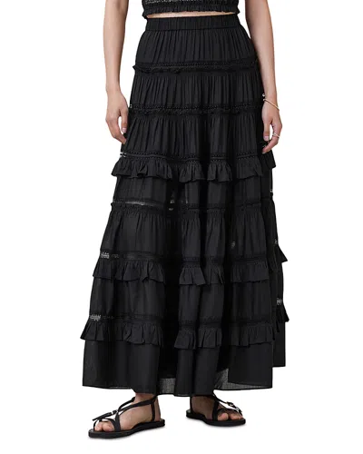 Allsaints Womens Black Arlea Elasticated-waist Lace-trim Woven Maxi Skirt