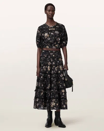 Allsaints Talia Printed Midi Skirt In Black